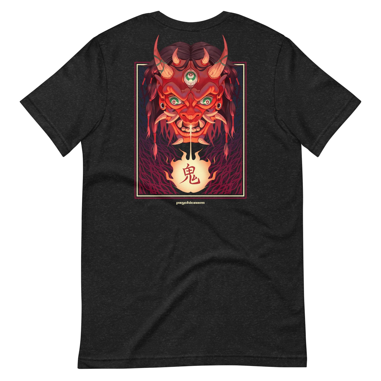 "ONI FIRE" Unisex T-Shirt (Heather Black, BACKPRINT)