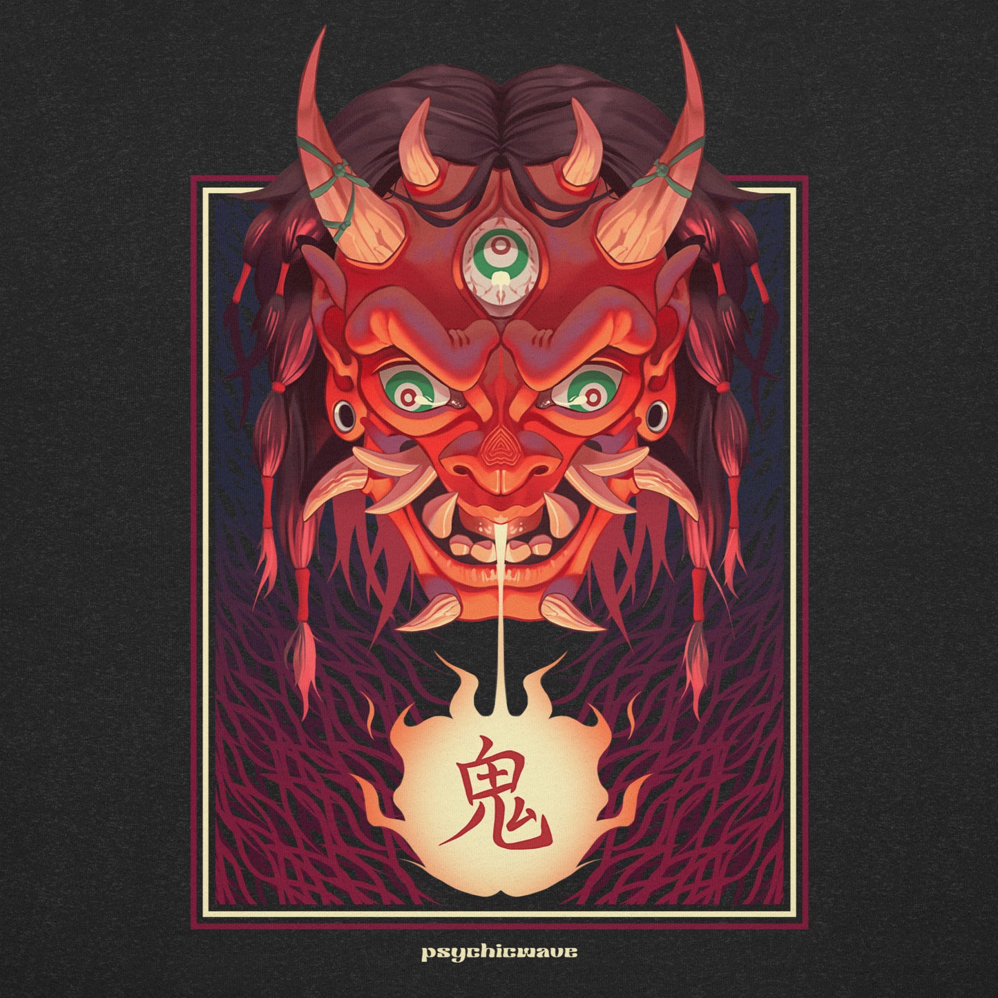 "ONI FIRE" Unisex T-Shirt (Heather Black, BACKPRINT)